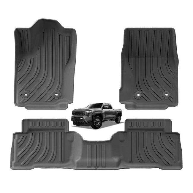 AWESAFE Floor Mats for Toyota Tacoma 2024 2025 Double Cab(Not Fit Hybrid),All Weather Floor Protection Liner Fit Car Mats Front&Rear 2 Row Mats,3-pc,Black AWESAFE