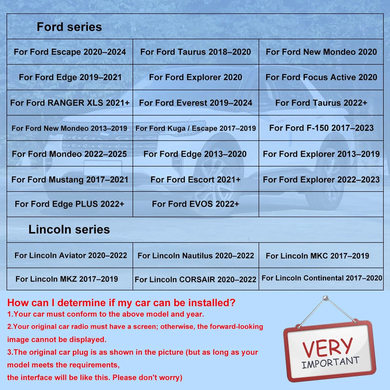 AWESAFE Front Blind Spot Camera for Ford F150 Escape Edge Explorer Focus Escape Lincoln, CVBS HD 145° Wide View Vehicle Front Bumper Cam with Radar Detection Gear Shift/High Beam Activated Parking Assistance,IP 69K AWESAFE