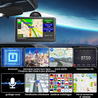 AWESAFE GPS 7 Pouces Bluetooth FM Guidage Vocal Multilingue Cartes 2D3D 2025 MAJ Gratuites pour Voitures Taxis Poids Lourds（副本） AWESAFE