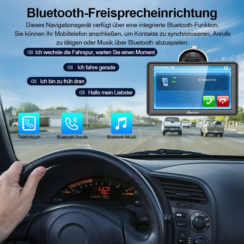 AWESAFE GPS Navigator für LKW Pkw 12-24V 7 Zoll Touchscreen Bluetooth FM SD Echtzeitalarme Europakarte kostenlose Jahresupdates AWESAFE