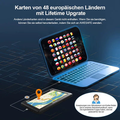 AWESAFE GPS Navigator für LKW Pkw 12-24V 7 Zoll Touchscreen Bluetooth FM SD Echtzeitalarme Europakarte kostenlose Jahresupdates AWESAFE