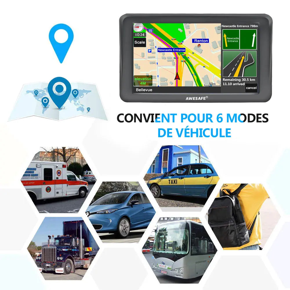 AWESAFE GPS Poids Lourds 7 Pouces Europe 52 Carte Système de Navigation Automatique à Ecran Tactile Utilisation dans Poids Lourds et Voiture AWESAFE