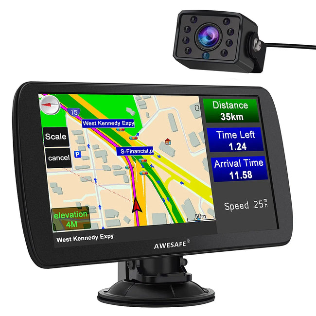 AWESAFE GPS Poids Lourds GPS Voiture 9 Pouce Écran Tactile 52 cartographie Nationale Mises à Jour gratuites Chaque année (9 Pouces + Carte + Bluetooth) (GPS+caméra) AWESAFE