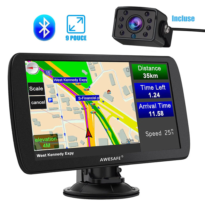 AWESAFE GPS Poids Lourds GPS Voiture 9 Pouce Écran Tactile 52 cartographie Nationale Mises à Jour gratuites Chaque année (9 Pouces + Carte + Bluetooth) (GPS+caméra) AWESAFE