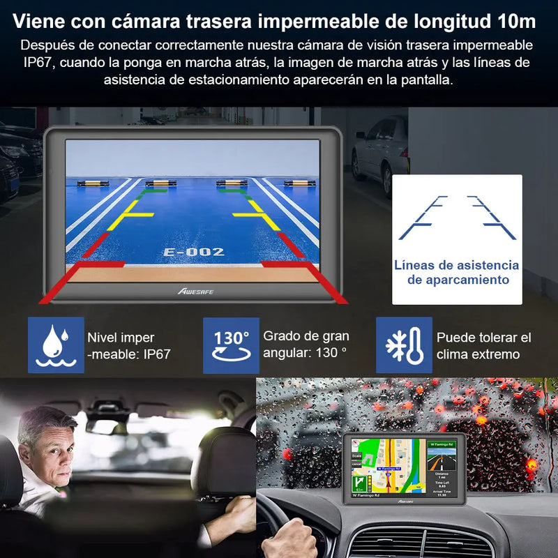AWESAFE GPS para Coches con 7 Pulgadas Pantalla LCD con Bluetooth y Cámara Trasera, Navegador GPS para Camión con Actualizaciones de Mapas para Toda la Vida AWESAFE
