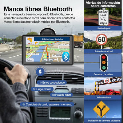 AWESAFE GPS para Coches con 7 Pulgadas Pantalla LCD con Bluetooth y Cámara Trasera, Navegador GPS para Camión con Actualizaciones de Mapas para Toda la Vida AWESAFE