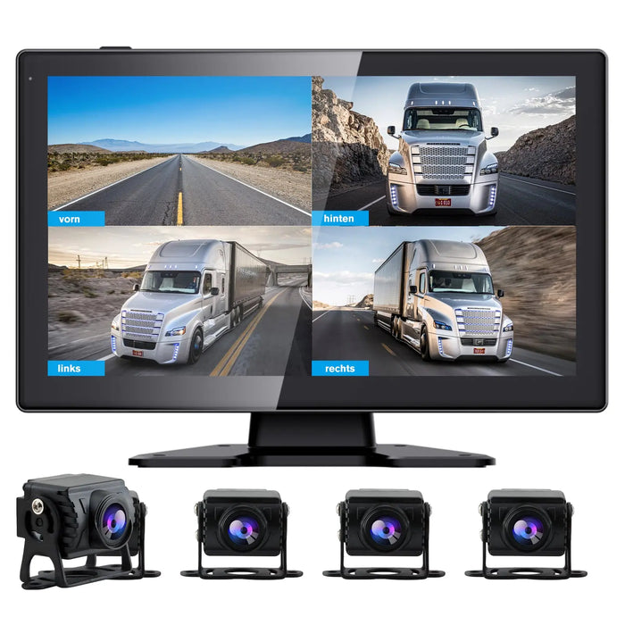 AWESAFE Kabelloses Rückfahrkamera-System mit 4 Kameras 10,1 Zoll Monitor für große Fahrzeuge, SD-Karte, Bildzoom, Loop-Video, 4-Kanal-Display AWESAFE SHOP