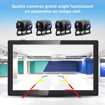AWESAFE Kit 4 Caméras Recul Sans Fil - Moniteur 10,1 pouces avec Zoom, Boucle Vidéo, 4 Canaux, Carte SD - pour Véhicules Longs AWESAFE