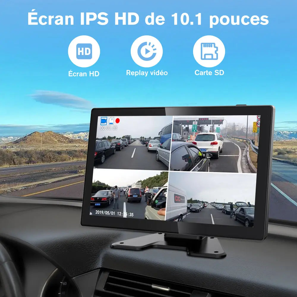 AWESAFE Kit 4 Caméras Recul Sans Fil - Moniteur 10,1 pouces avec Zoom, Boucle Vidéo, 4 Canaux, Carte SD - pour Véhicules Longs AWESAFE