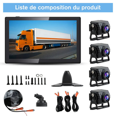 AWESAFE Kit 4 Caméras Recul Sans Fil - Moniteur 10,1 pouces avec Zoom, Boucle Vidéo, 4 Canaux, Carte SD - pour Véhicules Longs AWESAFE