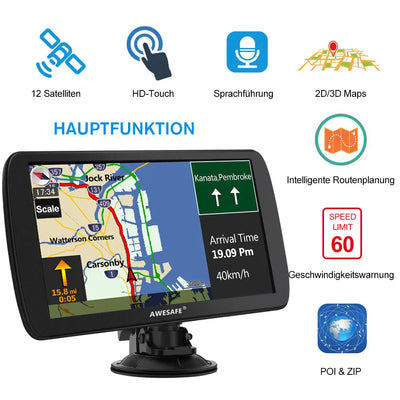 AWESAFE LKW Navi 9 Zoll Navigationsgerät mit Bluetooth 2023 GPS Navigation unterstützt lebenslang Kartenupdate AWESAFE