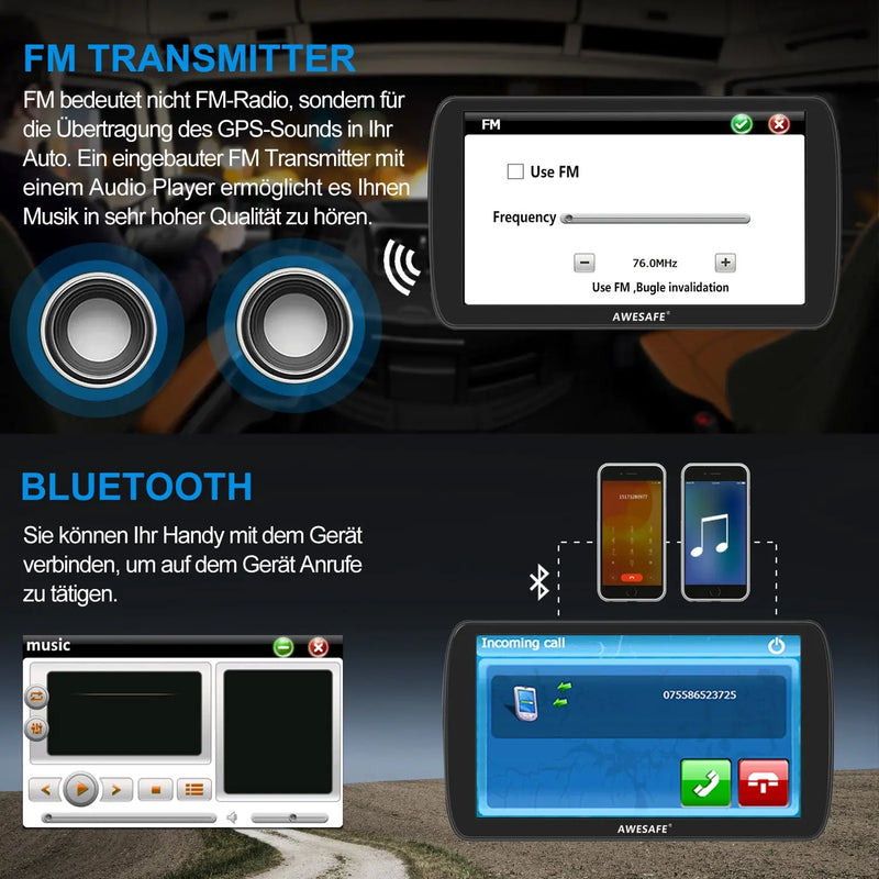 AWESAFE LKW Navi 9 Zoll Navigationsgerät mit Bluetooth 2023 GPS Navigation unterstützt lebenslang Kartenupdate AWESAFE