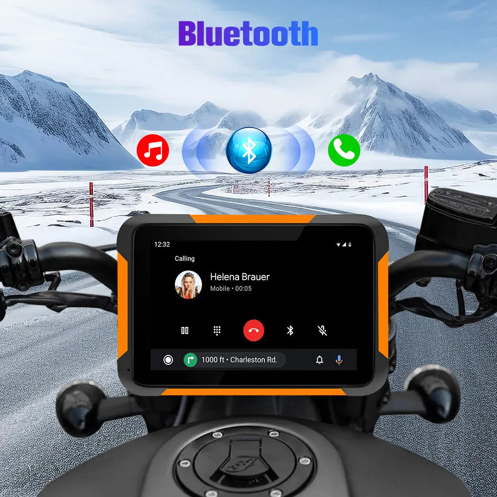 AWESAFE Moto Carplay sans Fil, Portable CarPlay et Android Auto pour Moto, 5 Pouces IPS Écran Tactile Étanche IP68 avec Parasol,Pression des pneus Intégrée,Prend en Charge Double Bluetooth Navigation AWESAFE