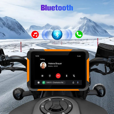 AWESAFE Moto Carplay sans Fil, Portable CarPlay et Android Auto pour Moto, 5 Pouces IPS Écran Tactile Étanche IP68 avec Parasol,Pression des pneus Intégrée,Prend en Charge Double Bluetooth Navigation AWESAFE