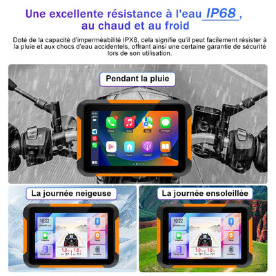 AWESAFE Moto Carplay sans Fil, Portable CarPlay et Android Auto pour Moto, 5 Pouces IPS Écran Tactile Étanche IP68 avec Parasol,Pression des pneus Intégrée,Prend en Charge Double Bluetooth Navigation AWESAFE