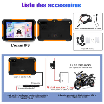 AWESAFE Moto Carplay sans Fil, Portable CarPlay et Android Auto pour Moto, 5 Pouces IPS Écran Tactile Étanche IP68 avec Parasol,Pression des pneus Intégrée,Prend en Charge Double Bluetooth Navigation AWESAFE