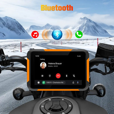 AWESAFE Moto Carplay sans Fil, Portable CarPlay et Android Auto pour Moto, 5 Pouces IPS Écran Tactile Étanche IP68 avec Parasol,Pression des pneus Intégrée,Prend en Charge Double Bluetooth Navigation AWESAFE