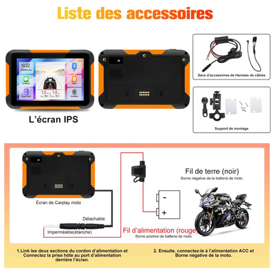 AWESAFE Moto Carplay sans Fil, Portable CarPlay et Android Auto pour Moto, 5 Pouces IPS Écran Tactile Étanche IP68 avec Parasol,Pression des pneus Intégrée,Prend en Charge Double Bluetooth Navigation AWESAFE