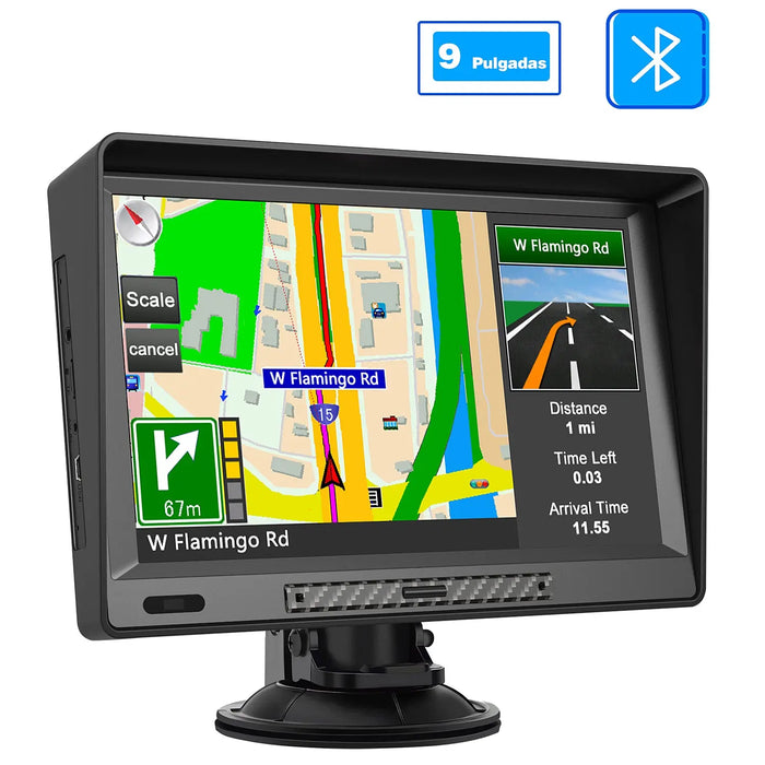 AWESAFE Navegador GPS Integrado 9 Pulgadas Pantalla Táctil Capacitiva Bluetooth FM Cubierta Antisolar Alertas Seguridad Tiempo Real para Coches Camiones Pesados Mapa 2025 Actualizaciones Anuales Gratis AWESAFE SHOP