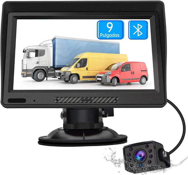 AWESAFE Navegador GPS para Camiones y Coches con Bluetooth y Cámara Trasera de 9 Pulgadas Pantalla LCD Multimedia, con Actualizaciones de Mapas de Europa para Toda la Vida AWESAFE