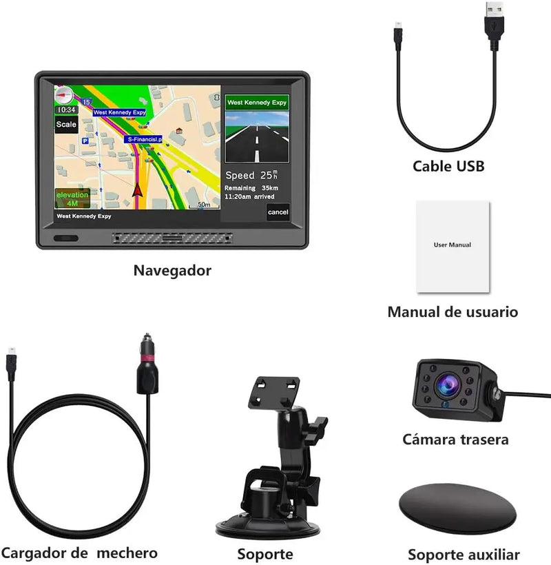 AWESAFE Navegador GPS para Camiones y Coches con Bluetooth y Cámara Trasera de 9 Pulgadas Pantalla LCD Multimedia, con Actualizaciones de Mapas de Europa para Toda la Vida AWESAFE