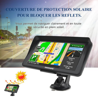 AWESAFE Navigateur GPS 7 pouces avec pare-soleil, Bluetooth et mises à jour cartographiques à vie pour l'Europe AWESAFE