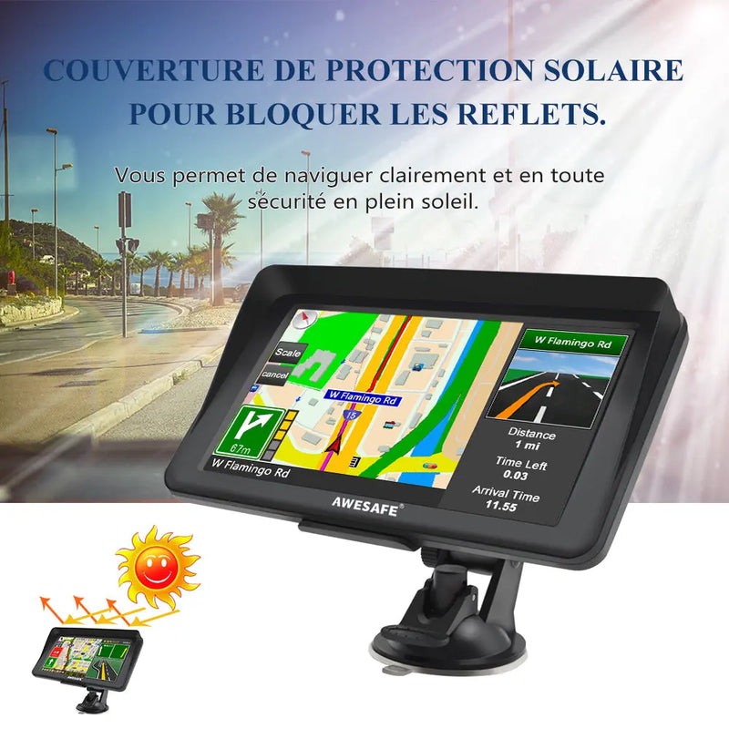 AWESAFE Navigateur GPS 7 pouces avec pare-soleil, Bluetooth et mises à jour cartographiques à vie pour l'Europe AWESAFE