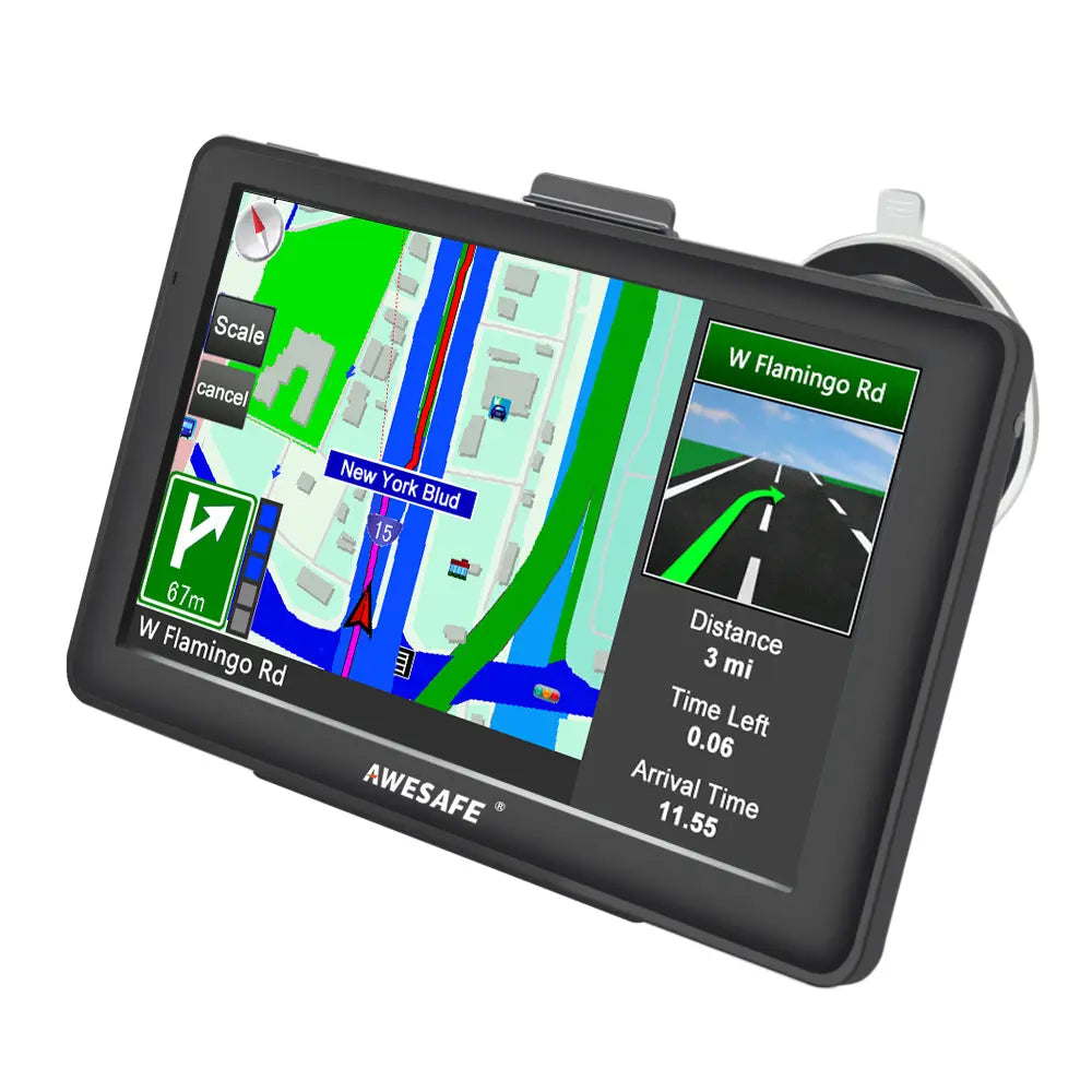 AWESAFE  Navigateur GPS 7 pouces avec pare-soleil, et mises à jour cartographiques à vie pour l'Europe AWESAFE SHOP