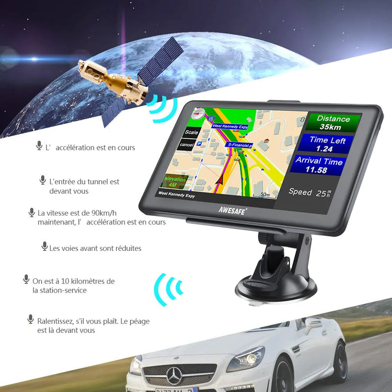 AWESAFE  Navigateur GPS 7 pouces avec pare-soleil, et mises à jour cartographiques à vie pour l'Europe AWESAFE SHOP