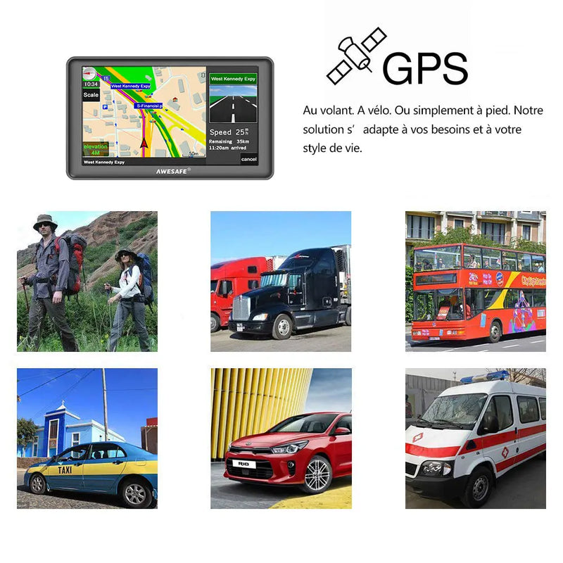 AWESAFE  Navigateur GPS 7 pouces avec pare-soleil, et mises à jour cartographiques à vie pour l'Europe AWESAFE SHOP