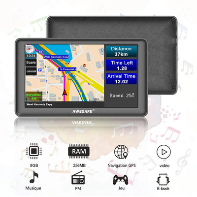 AWESAFE  Navigateur GPS 7 pouces avec pare-soleil, et mises à jour cartographiques à vie pour l'Europe AWESAFE SHOP