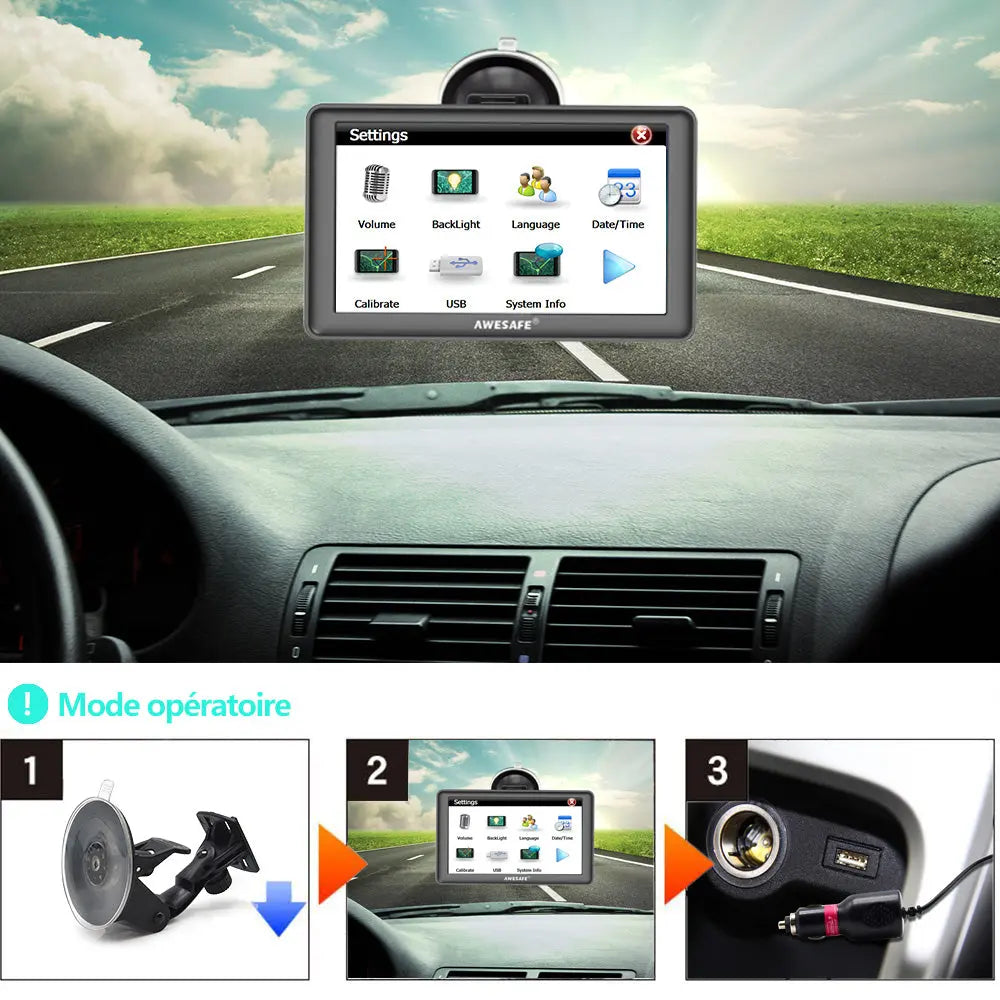 AWESAFE  Navigateur GPS 7 pouces avec pare-soleil, et mises à jour cartographiques à vie pour l'Europe AWESAFE SHOP