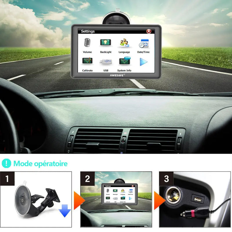 AWESAFE  Navigateur GPS 7 pouces avec pare-soleil, et mises à jour cartographiques à vie pour l'Europe AWESAFE SHOP