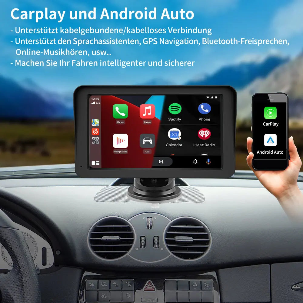 KMUTZY Schermo Auto 9" Wireless Con Apple CarPlay & Android Auto - Autoradio Portatile, Telecamera Retro, Navigazione GPS, Comando Vocale
