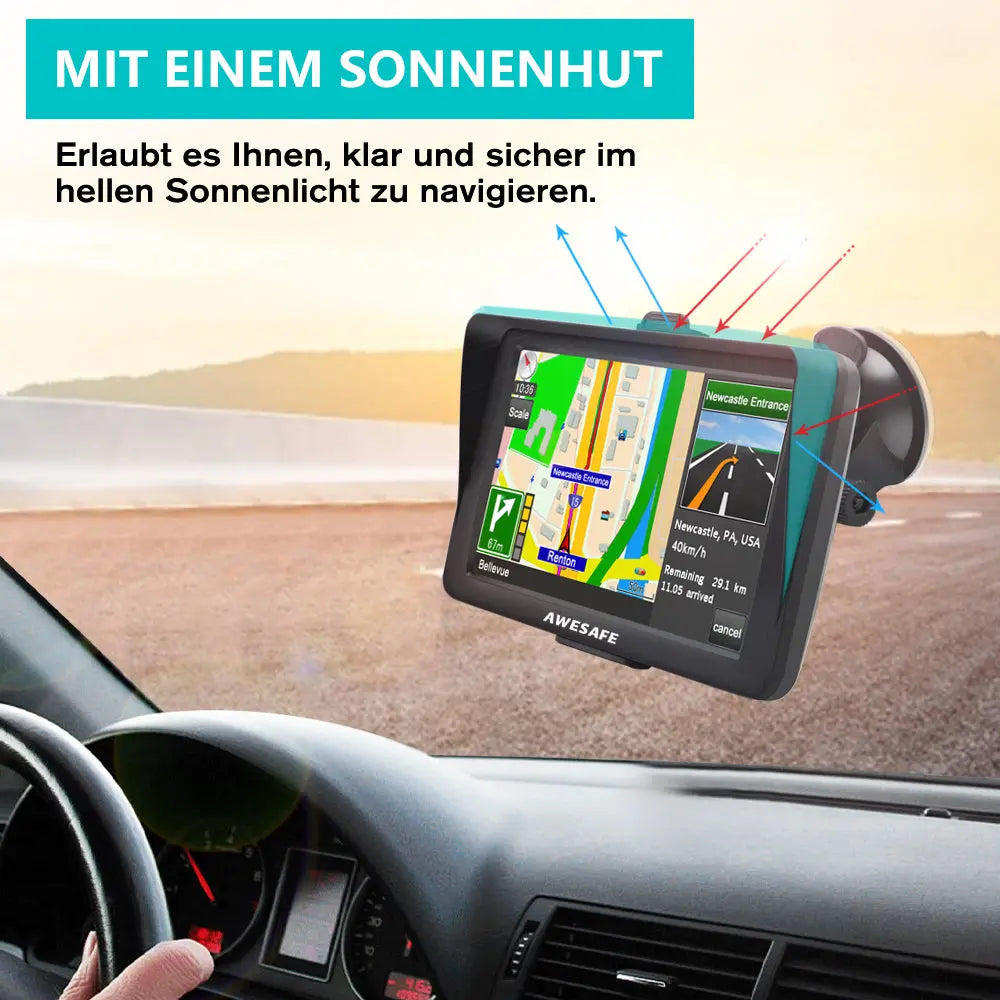 AWESAFE Navigationsgeräte für Auto, 7 Zoll Touchscreen, 2023 Europa Karten unterstützt lebenslang kostenloses, GPS Navigation für Auto PKW KFZ LKW AWESAFE