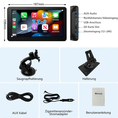 AWESAFE Navigationsgeräte mit CarPlay und Android Auto, Bluetooth, Mirrorlink, 7 Zoll Touchscreen, GPS Navigation für Auto LKW PKW KFZ AWESAFE