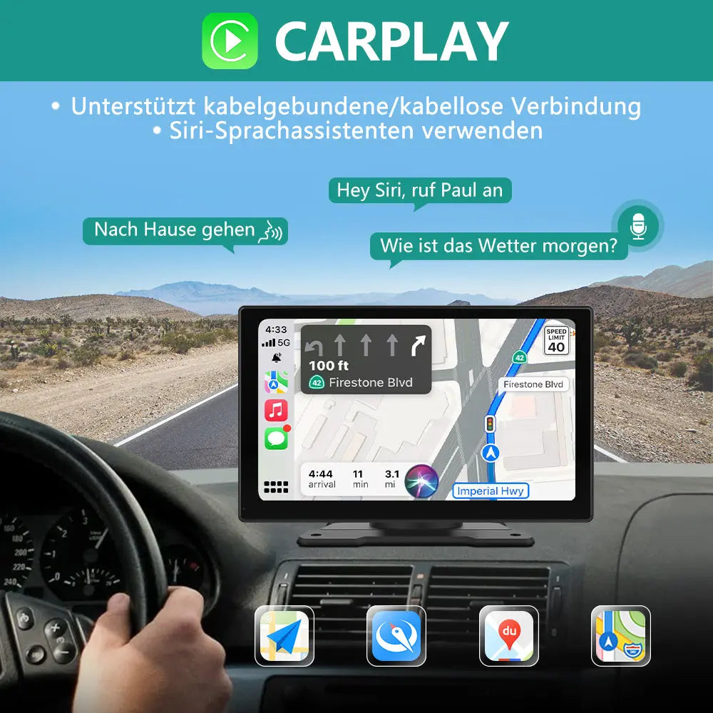 KMUTZY Schermo Auto 9" Wireless Con Apple CarPlay & Android Auto - Autoradio Portatile, Telecamera Retro, Navigazione GPS, Comando Vocale