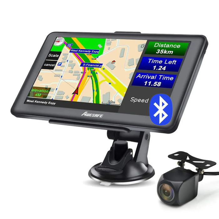 AWESAFE Navigatore Auto con Telecamera di retromarcia, 7 Pollici Bluetooth GPS Navigatore Camion Autobus Taxi, Avviso Traffico Vocale, Limite di Velocità, Aggiornamenti gratuiti delle mappe a vita AWESAFE