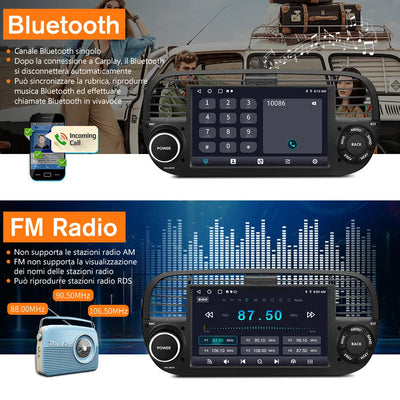 AWESAFE Nero Autoradio Android 13 2+64GB con Schermo Touchscreen HD 7 Pollici - Per Fiat 500 2007-2015 - Telecamera Posteriore, Bluetooth/Mirror Link con CarPlay Wireless e Android Auto AWESAFE