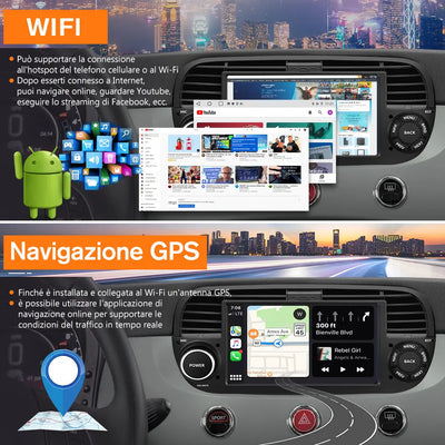 AWESAFE Nero Autoradio Android 13 2+64GB con Schermo Touchscreen HD 7 Pollici - Per Fiat 500 2007-2015 - Telecamera Posteriore, Bluetooth/Mirror Link con CarPlay Wireless e Android Auto AWESAFE