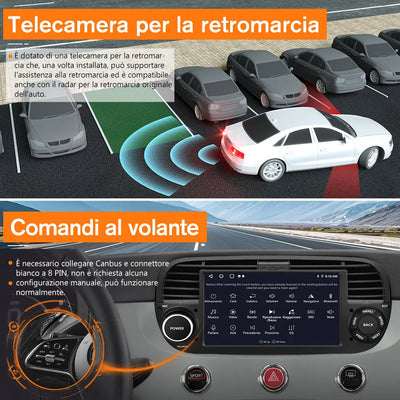 AWESAFE Nero Autoradio Android 13 2+64GB con Schermo Touchscreen HD 7 Pollici - Per Fiat 500 2007-2015 - Telecamera Posteriore, Bluetooth/Mirror Link con CarPlay Wireless e Android Auto AWESAFE