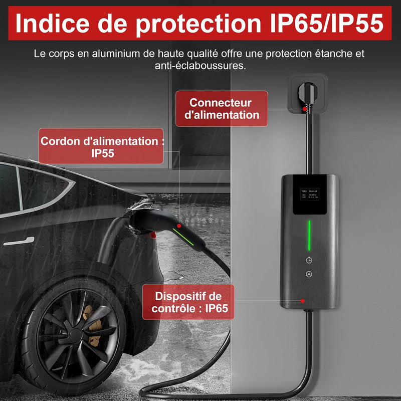 AWESAFE Portable Chargeur Voiture Electrique 5M 3.6KW, 1 Frase 16A Type 2 Commutable Voiture EV Chargeur Schuko AWESAFE
