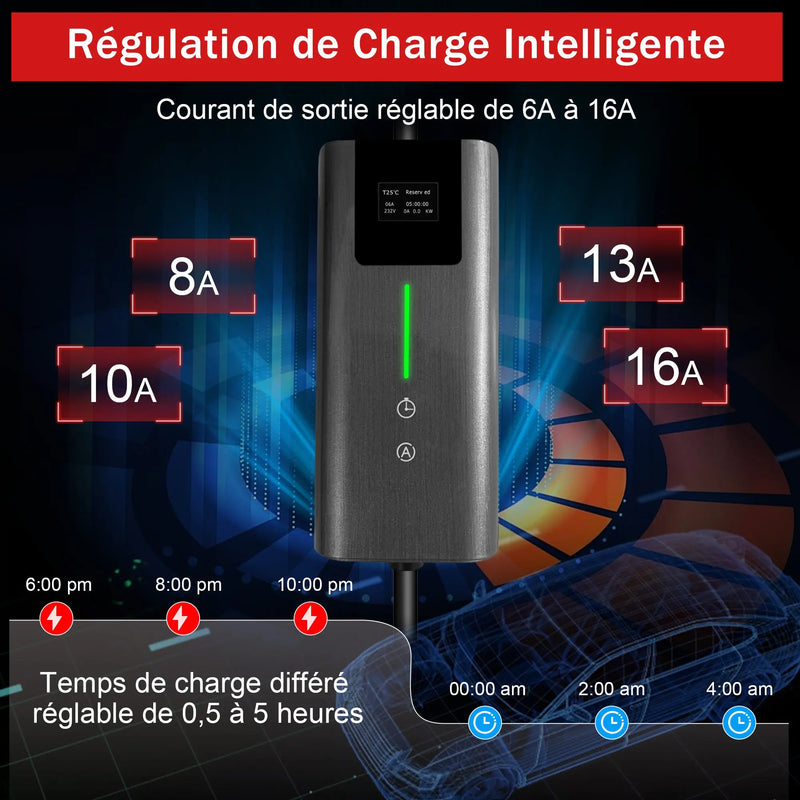 AWESAFE Portable Chargeur Voiture Electrique 5M 3.6KW, 1 Frase 16A Type 2 Commutable Voiture EV Chargeur Schuko AWESAFE
