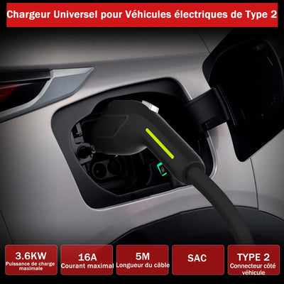 AWESAFE Portable Chargeur Voiture Electrique 5M 3.6KW, 1 Frase 16A Type 2 Commutable Voiture EV Chargeur Schuko AWESAFE