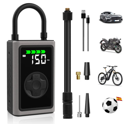 AWESAFE Portable Electric Air Compressor - Compresor de aire portátil (3-150 psi, 5 modos, batería de 6500mAh, carga USB-C, pantalla LED&Linterna LED), negro Inflador de Neumático AWESAFE