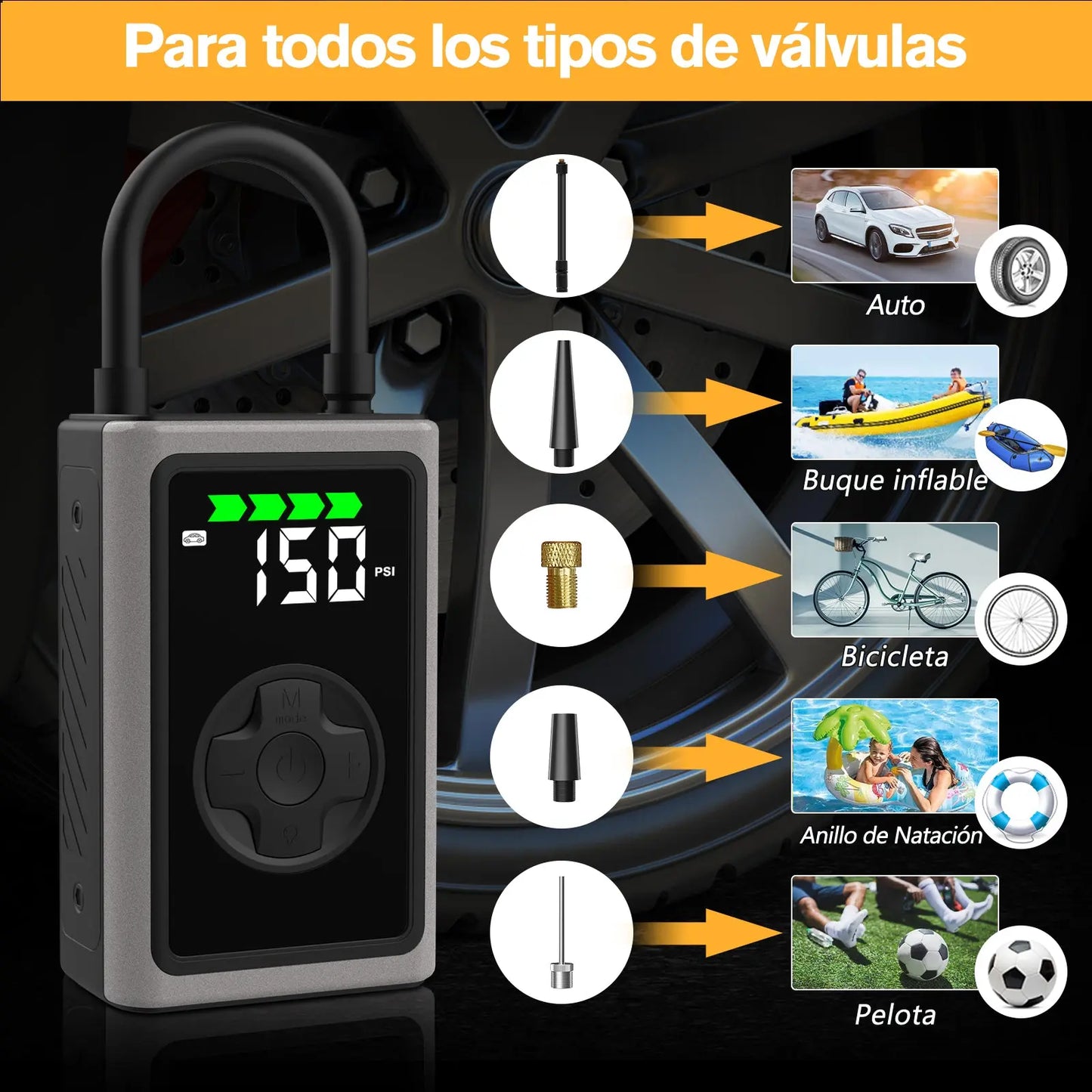 AWESAFE Portable Electric Air Compressor - Compresor de aire portátil (3-150 psi, 5 modos, batería de 6500mAh, carga USB-C, pantalla LED&Linterna LED), negro Inflador de Neumático AWESAFE