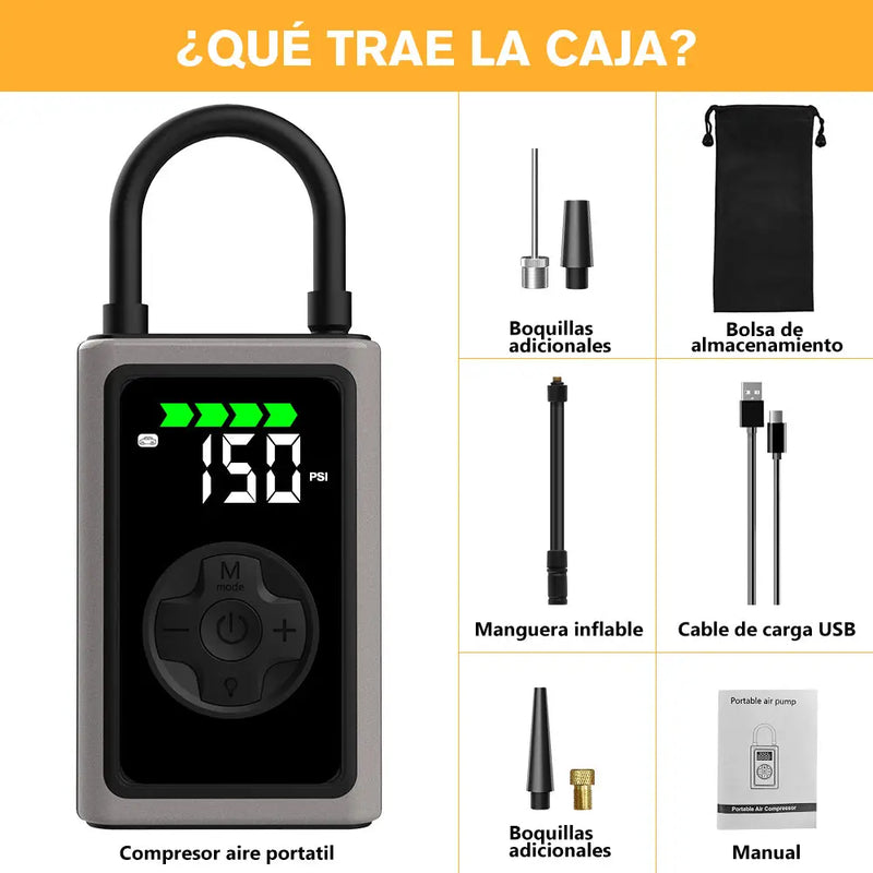 AWESAFE Portable Electric Air Compressor - Compresor de aire portátil (3-150 psi, 5 modos, batería de 6500mAh, carga USB-C, pantalla LED&Linterna LED), negro Inflador de Neumático AWESAFE