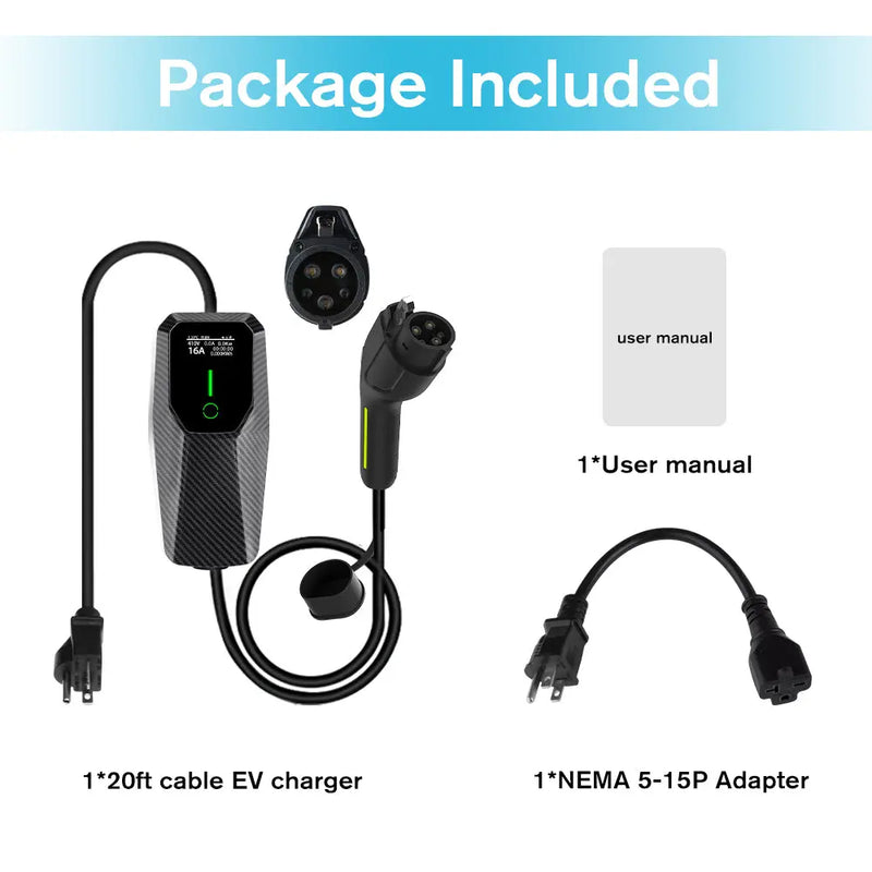 AWESAFE Portable Level 1 and Level 2 EV Charger (240V, 16A) with 20ft Charging Cable NEMA 6-20 5-15 for all J1772 Electric Vehicles AWESAFE