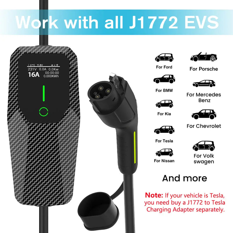 AWESAFE Portable Level 1 and Level 2 EV Charger (240V, 16A) with 20ft Charging Cable NEMA 6-20 5-15 for all J1772 Electric Vehicles AWESAFE