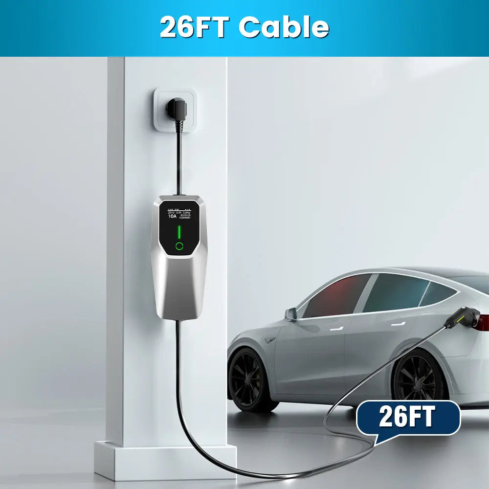 AWESAFE Portable Level 1 and Level 2 EV Charger (240V, 32A) with 26ft Charging Cable NEMA 14-50 5-20 for SAE-J1772 Electric Vehicles AWESAFE